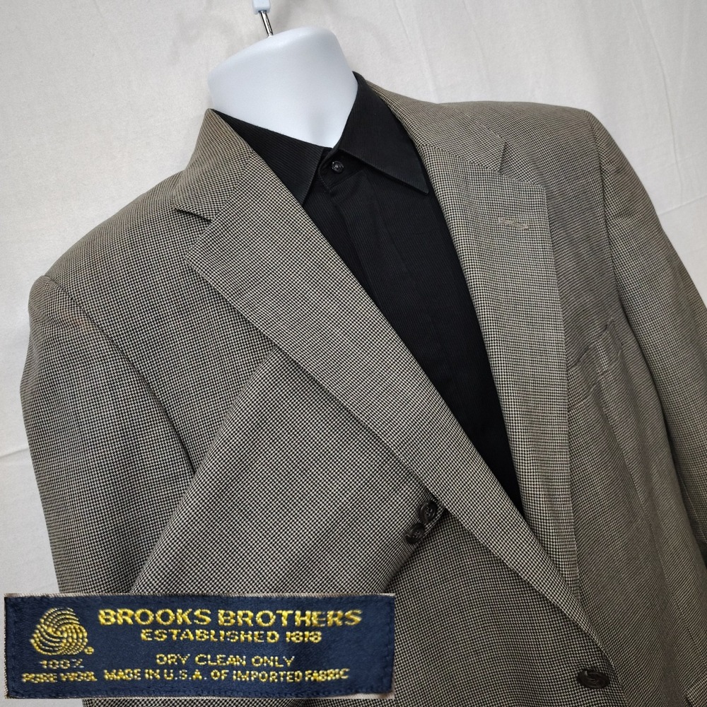 Brooks Brothers Blazer Mens 42L Houndstooth Wool‎ 1818 Sport Coat Part Lined
